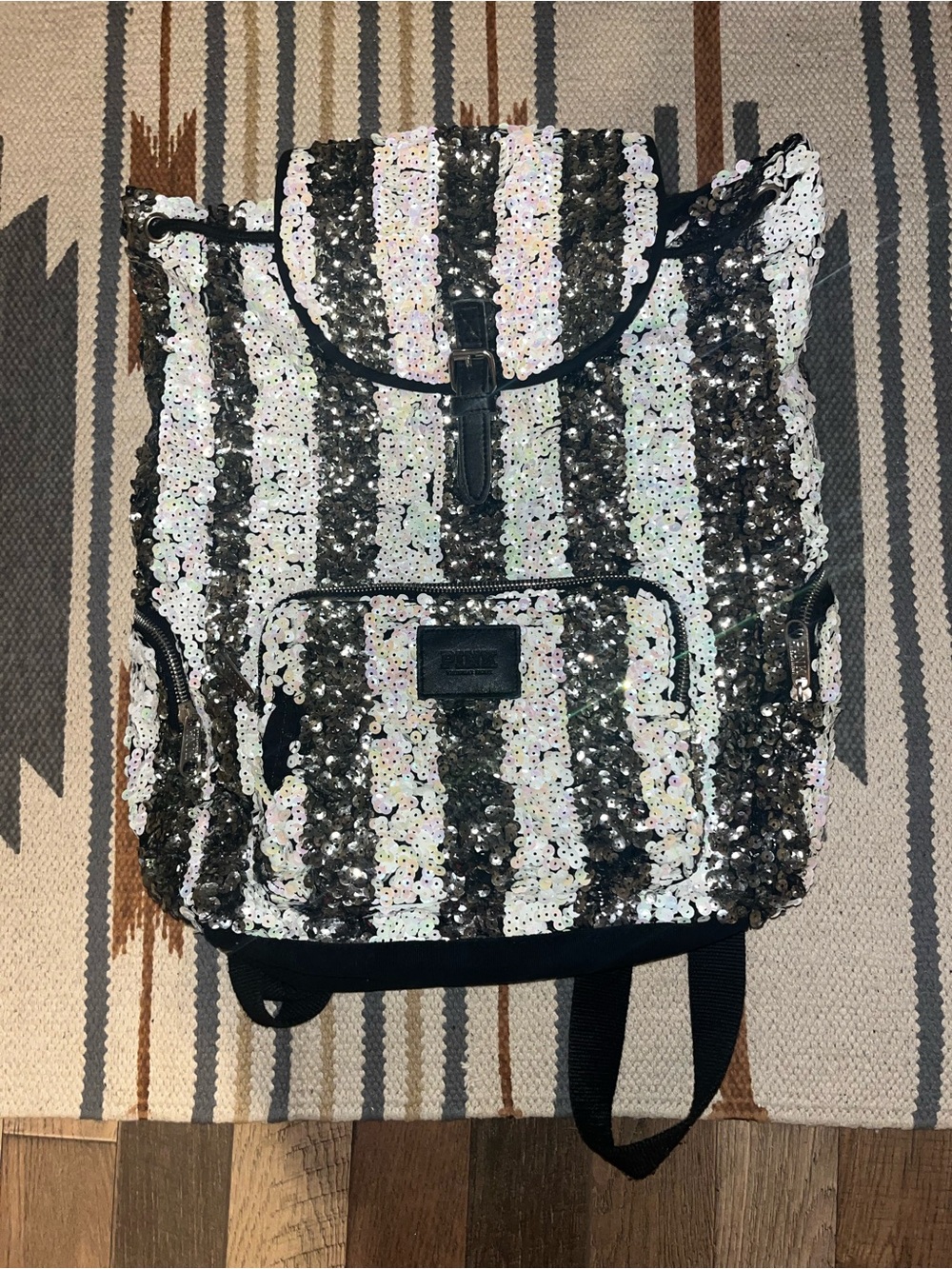 Vintage Victoria’s Secret Pink 2012 white and black sequin backpack